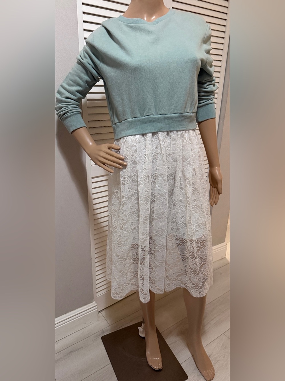 Field Trip Mint Green Lace Midi Dress Cozy Romantic Balletcore Cottagecore